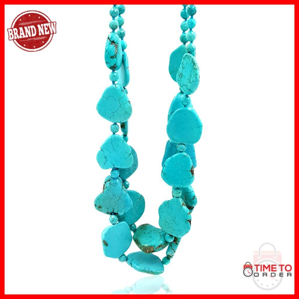 26.5" Simulated Turquoise Howlite Statement Long Beaded Necklace
